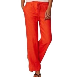 Ann Taylor LOFT Red‎ Orange Linen Wide Leg Drawstring Pants Women Size 6 NWOT